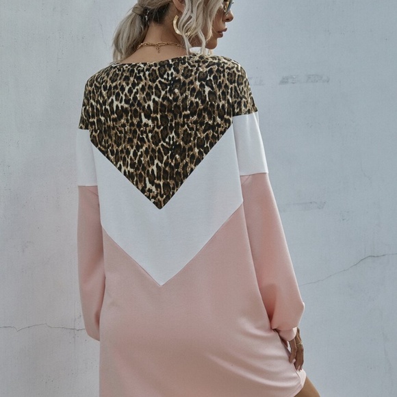 Chevron leopard print black tan sweater dress fall - Picture 2 of 7